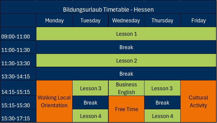 Timetable with ATC Bildungsurlaub programme for Hessen